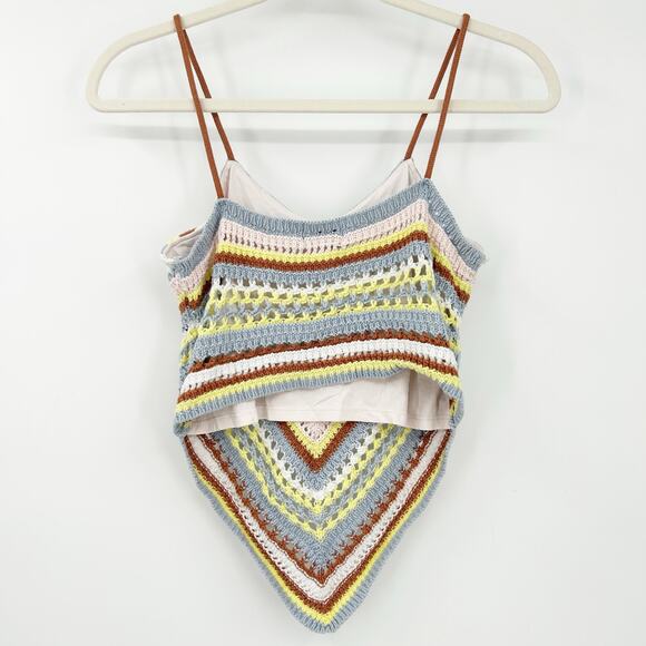 525 Revolve Beachy Boho Striped Knit Fauxchet Colorful Crochet Cami Top Size S - Picture 9 of 9